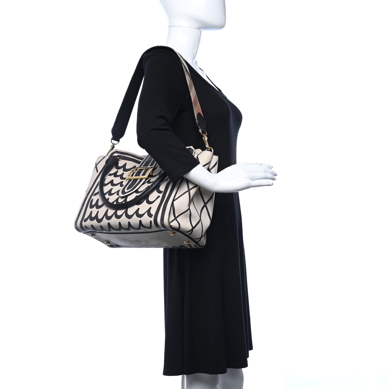 Burberry Soft Grain Calfskin L'oeil Print Medium Buckle Tote Limestone 2 of 17