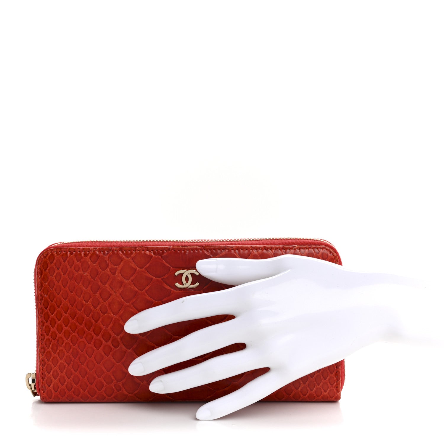 Chanel Snakeskin Large Gusset Zip Around Wallet Red 2 of 12