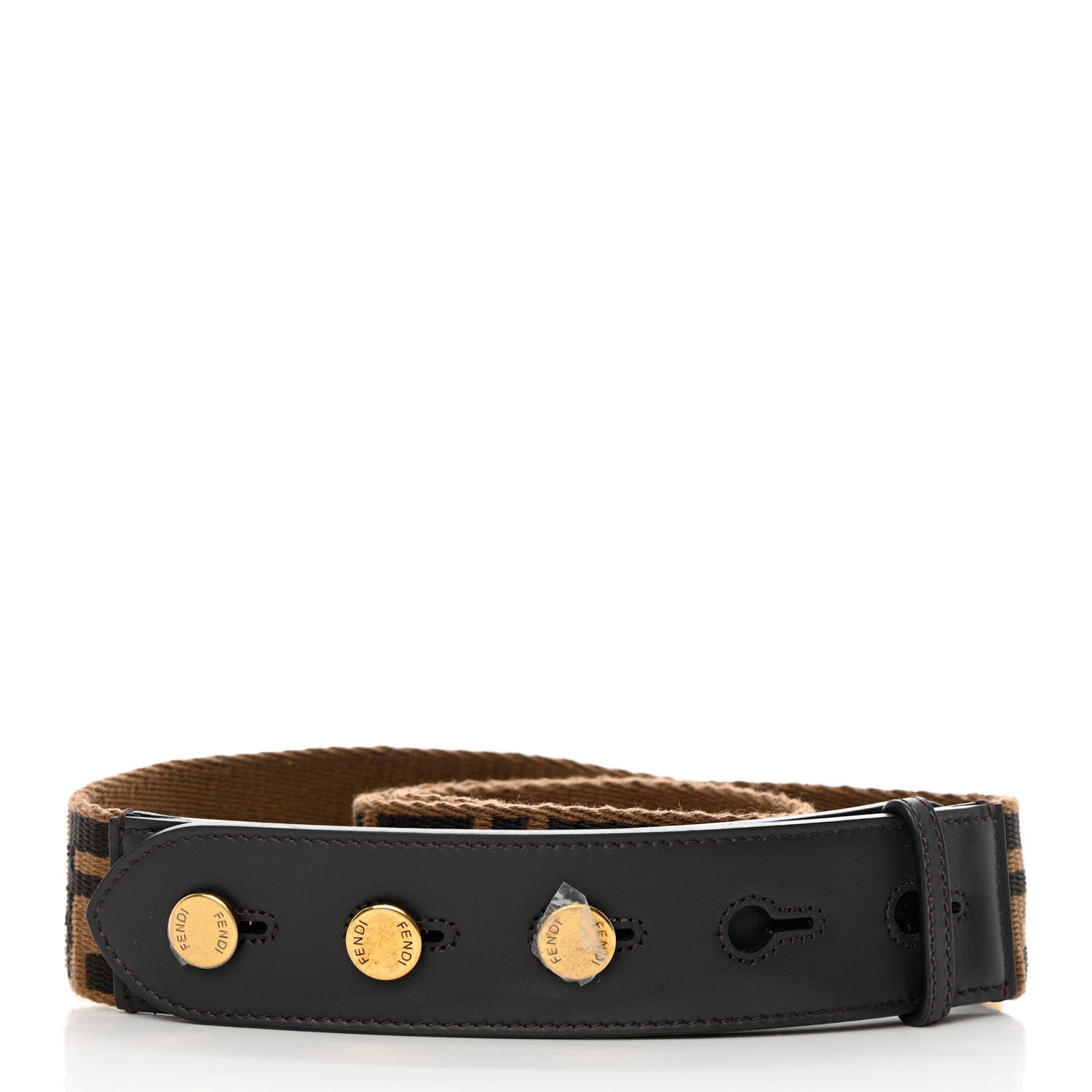 Fendi Ribbon Vitello Century FF 1974 Flat Studded Strap You Fango Marrone Ebano 4 of 8