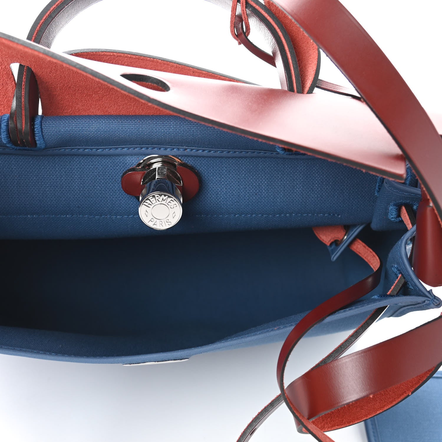 Hermes Vache Hunter Toile Militaire Herbag Zip 31 PM Bleu Agate Rouge H 5 of 10