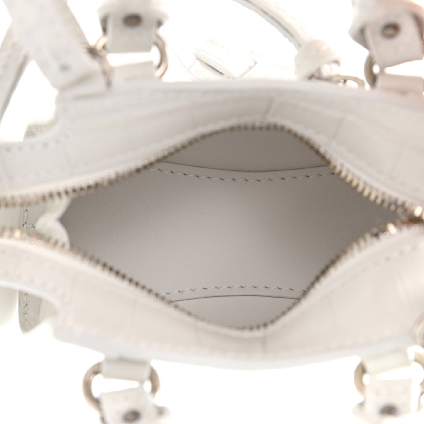 Extra Supple Calfskin Crocodile Embossed Neo Classic Silver Hardware Super Nano City Crossbody White