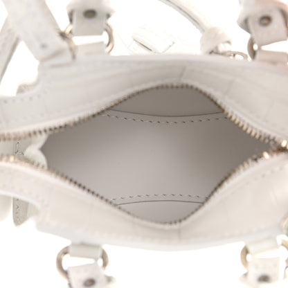 Balenciaga Extra Supple Calfskin Crocodile Embossed Neo Classic Silver Hardware Super Nano City Crossbody White 5 of 9