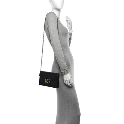Gucci Calfskin Matelasse GG Marmont Chain Wallet Black 2 of 12