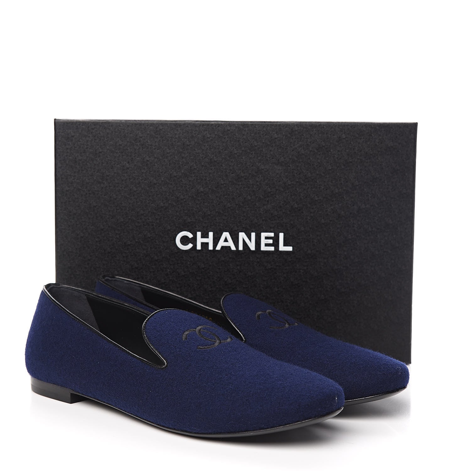 Chanel Fabric Lambskin Womens CC Mocassin Loafers 42 Navy Black 9 of 9