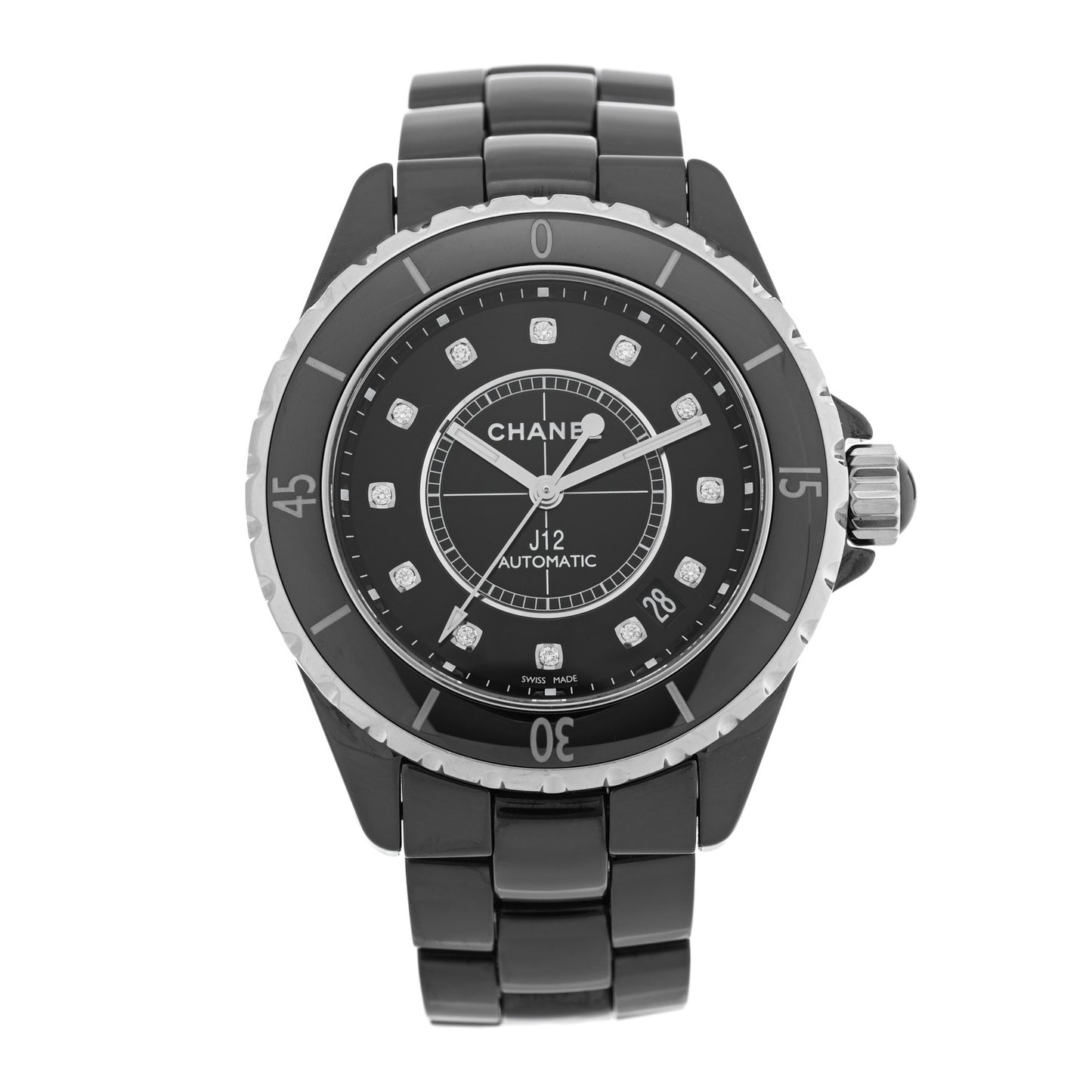 Stainless Steel Ceramic Diamond 38mm J12 Automatic Watch Black