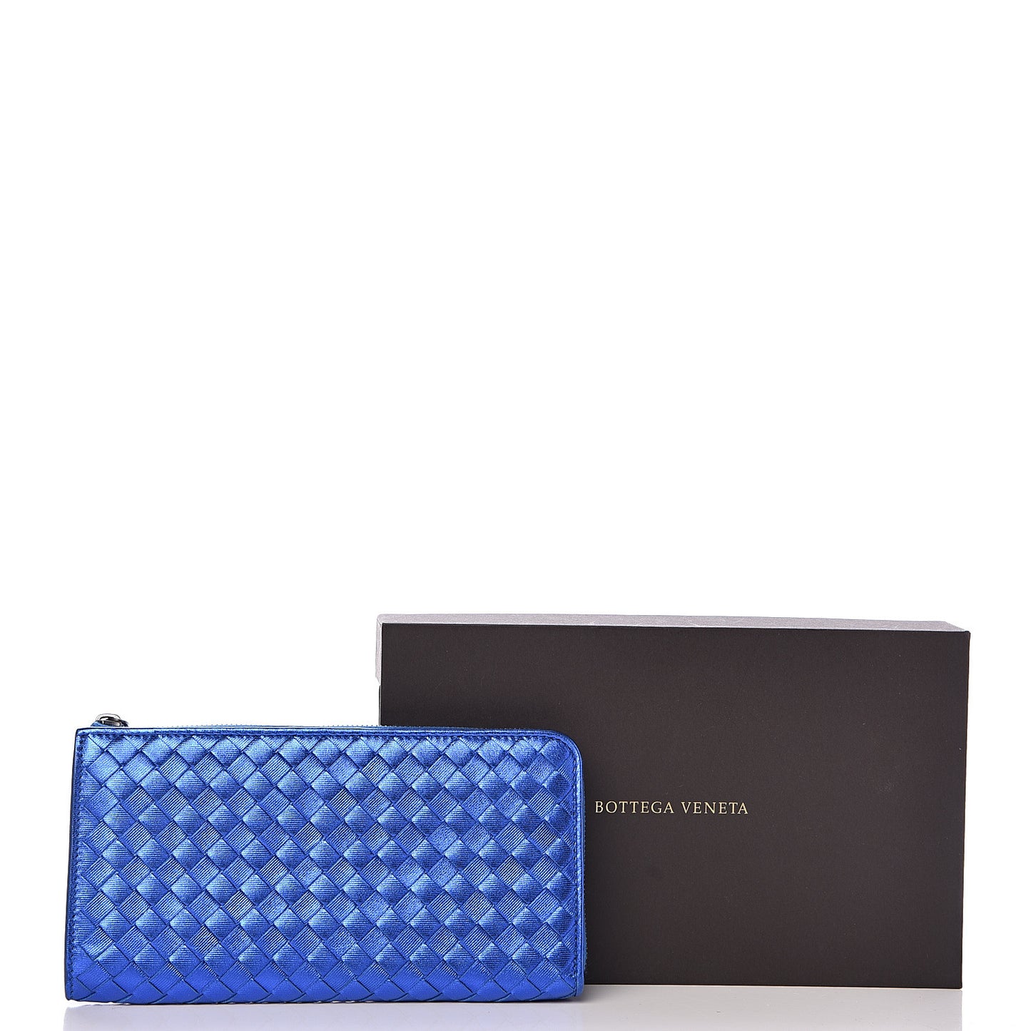 Metallic Grosgrain Intrecciato Zip Around Wallet Cobalt