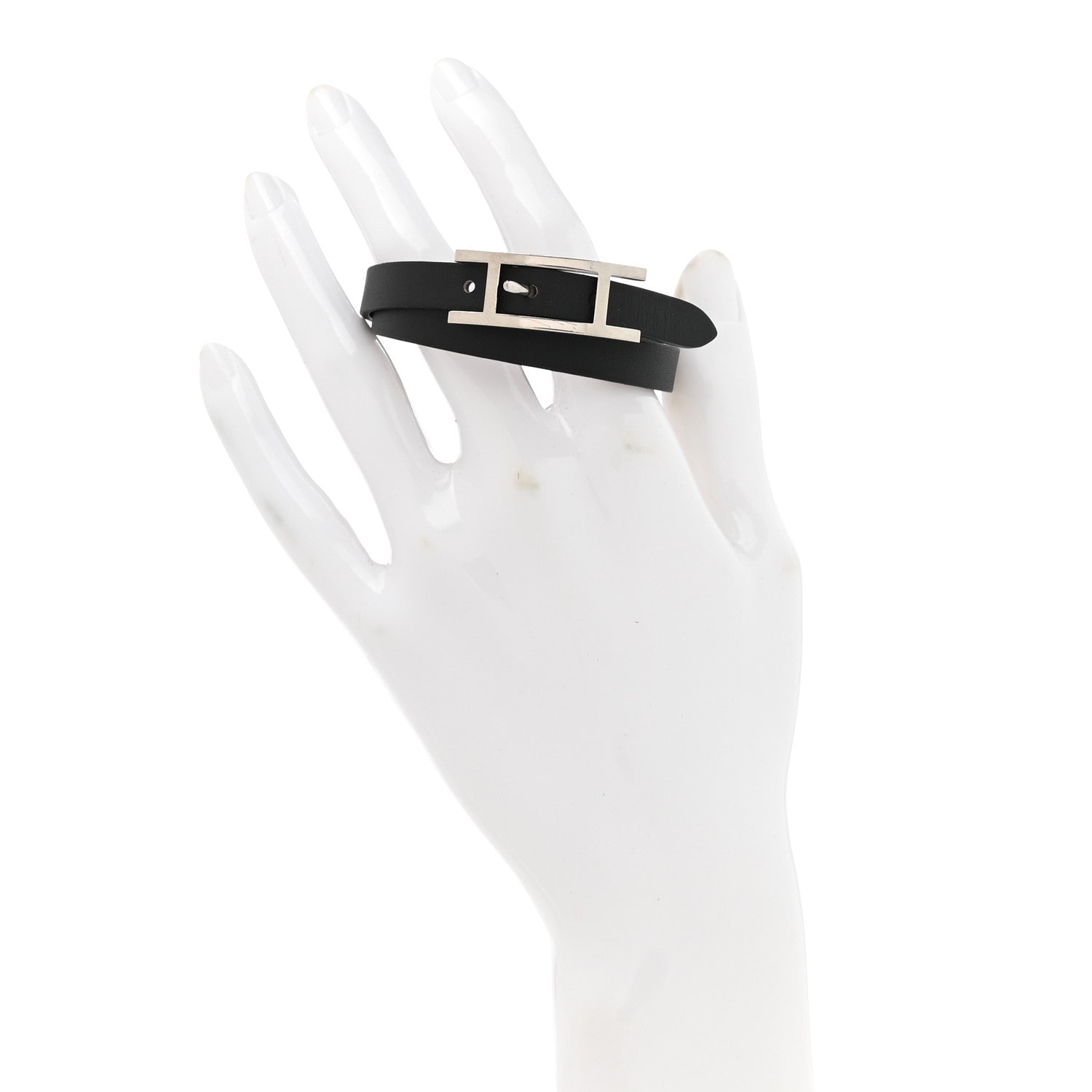 Hermes Chamonix Tadelakt Behapi Double Tour Bracelet XS Black Fawn 3 of 5