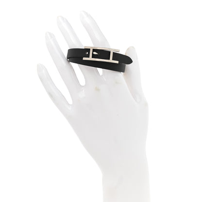 Hermes Chamonix Tadelakt Behapi Double Tour Bracelet XS Black Fawn 3 of 5
