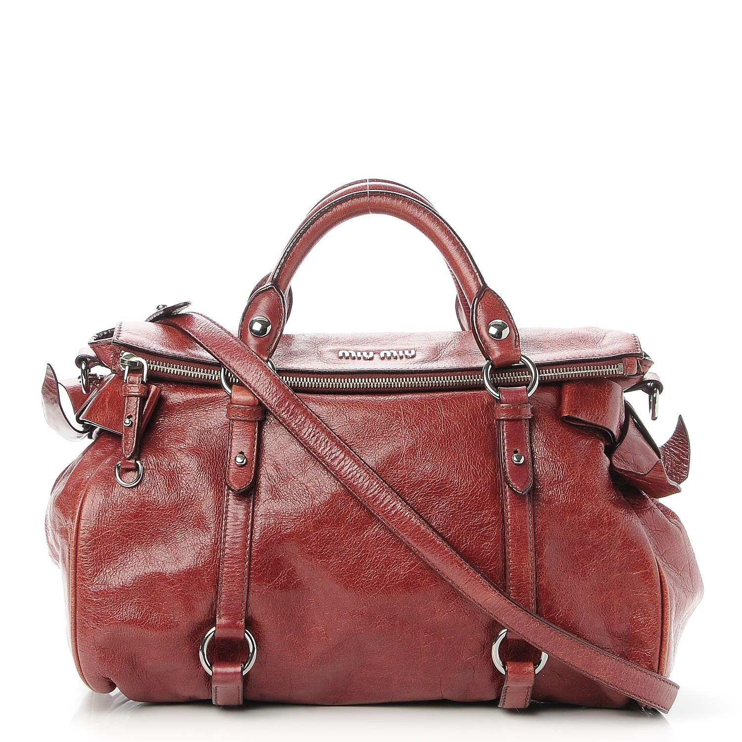 Miu Miu Vitello Lux Medium Bow Bag Amarena 1 of 11
