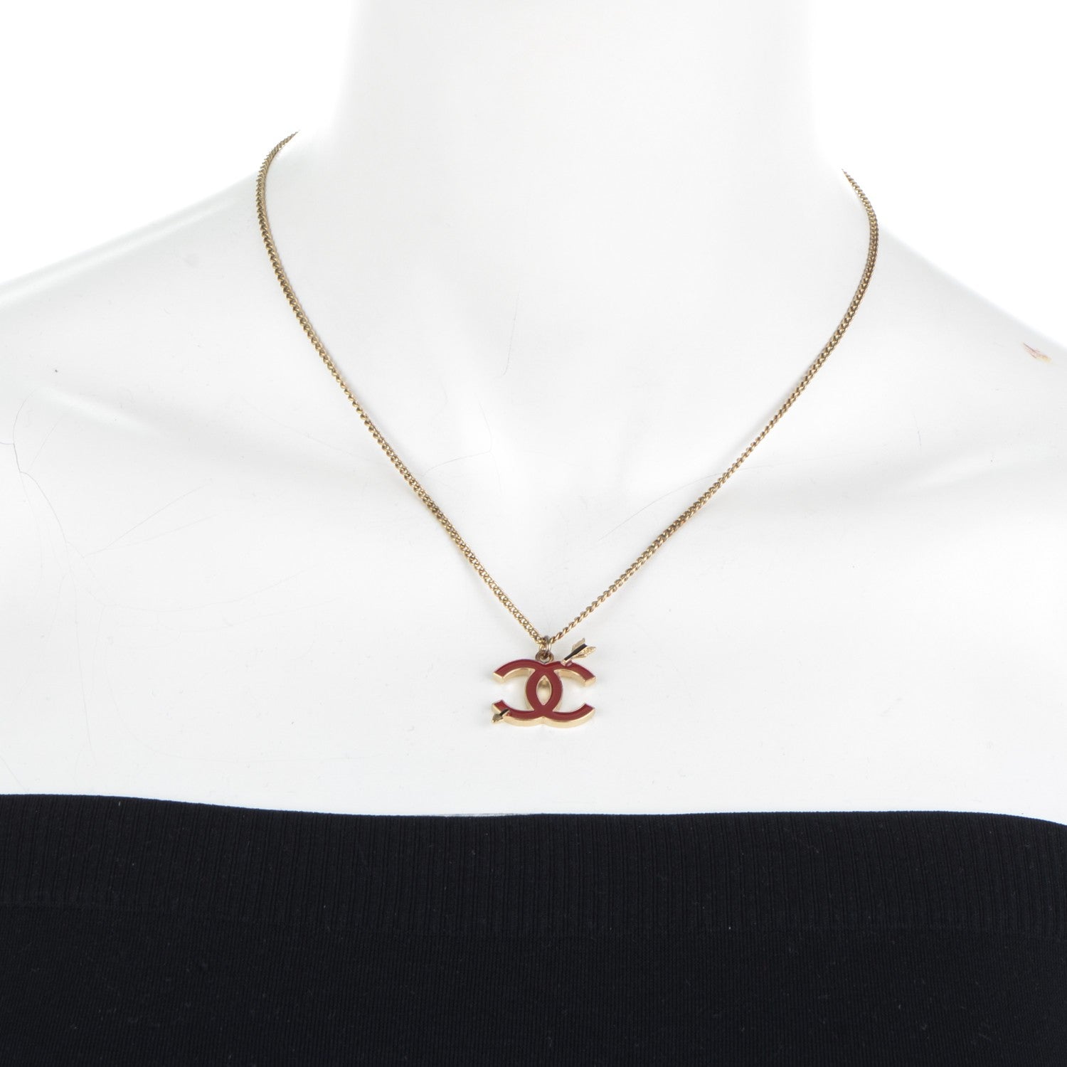Chanel Enamel Arrow CC Necklace Gold Red 2 of 6