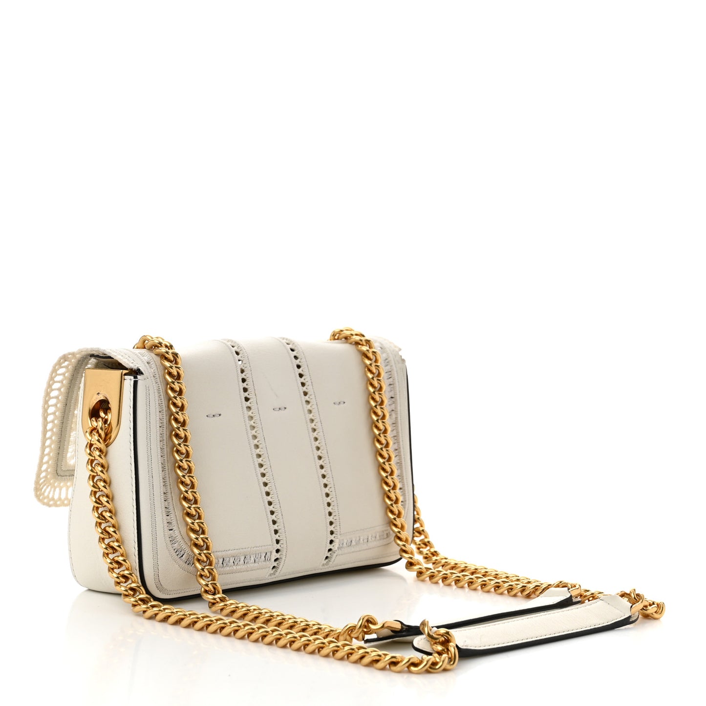 Nappa Apolo Floral Embroidered Mini Chain Baguette White