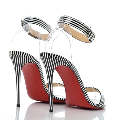 Christian Louboutin Patent PVC Striped Illusion Jonatina 100 Sandals 37.5 Black White 5 of 9