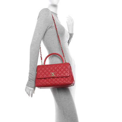 Chanel Caviar Lizard Embossed Quilted Small Coco Handle Flap Red 2 of 15