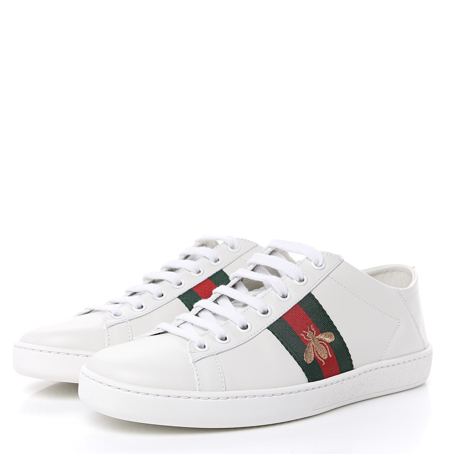 Calfskin Web Bee Embroidered Womens Ace Sneakers 38 White Green