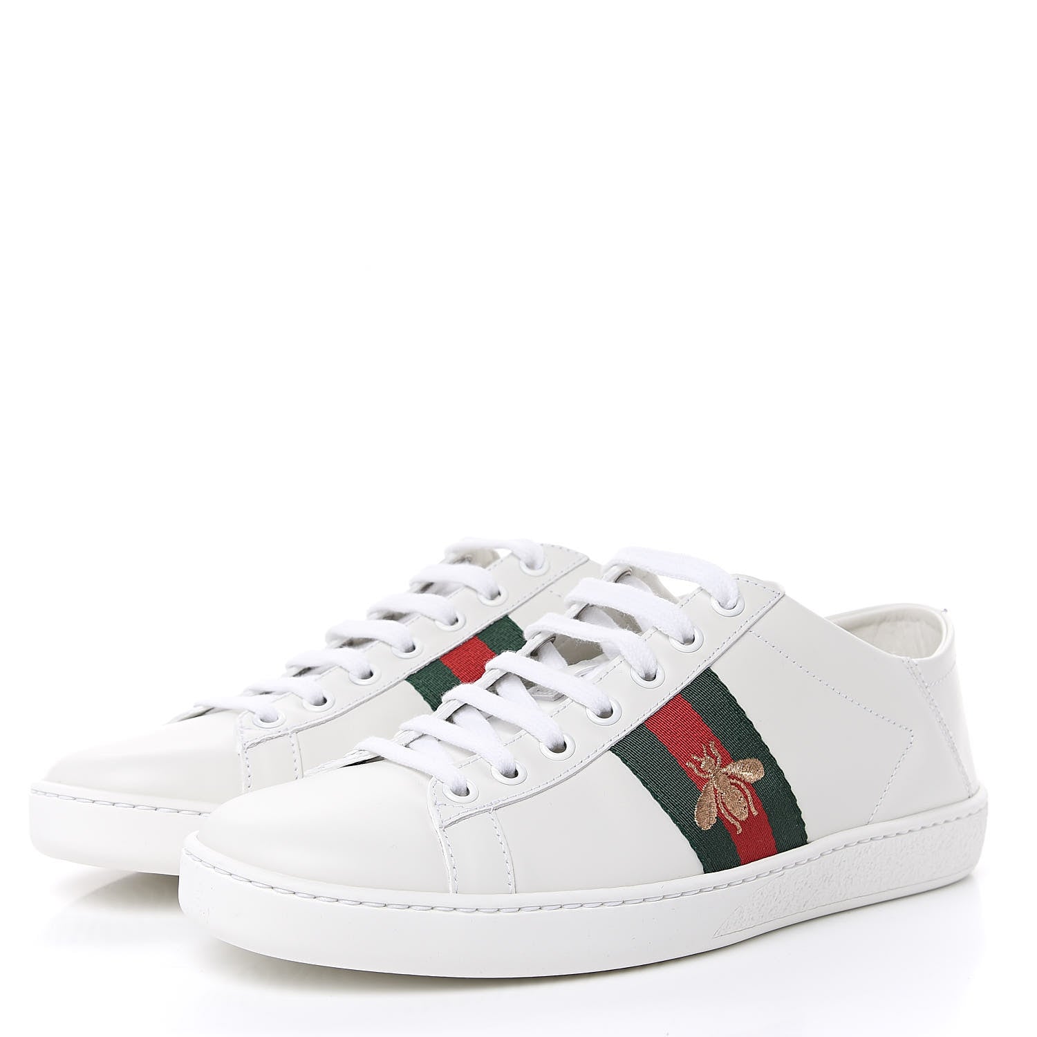 Gucci Calfskin Web Bee Embroidered Womens Ace Sneakers 38 White Green 3 of 9