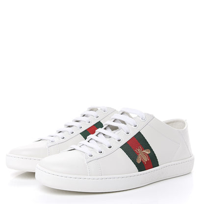 Gucci Calfskin Web Bee Embroidered Womens Ace Sneakers 38 White Green 3 of 9