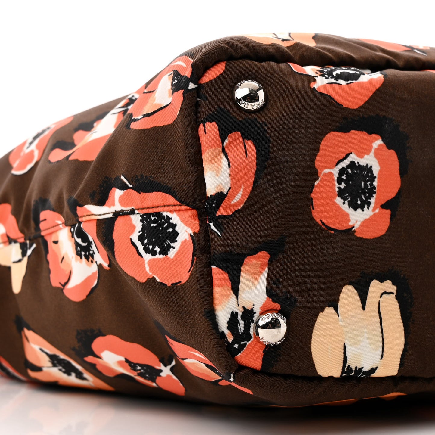 Tessuto Stampato Nylon Saffiano Floral Print Tote Brown Multicolor