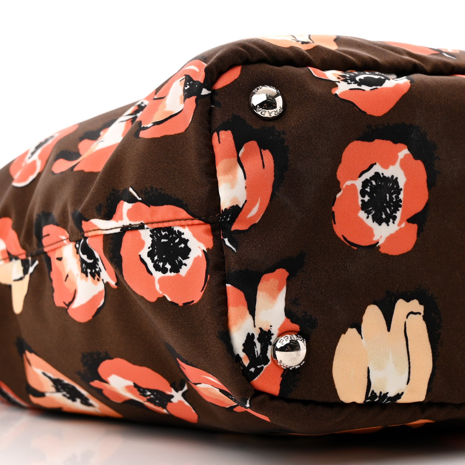 Prada Tessuto Stampato Nylon Saffiano Floral Print Tote Brown Multicolor 10 of 13