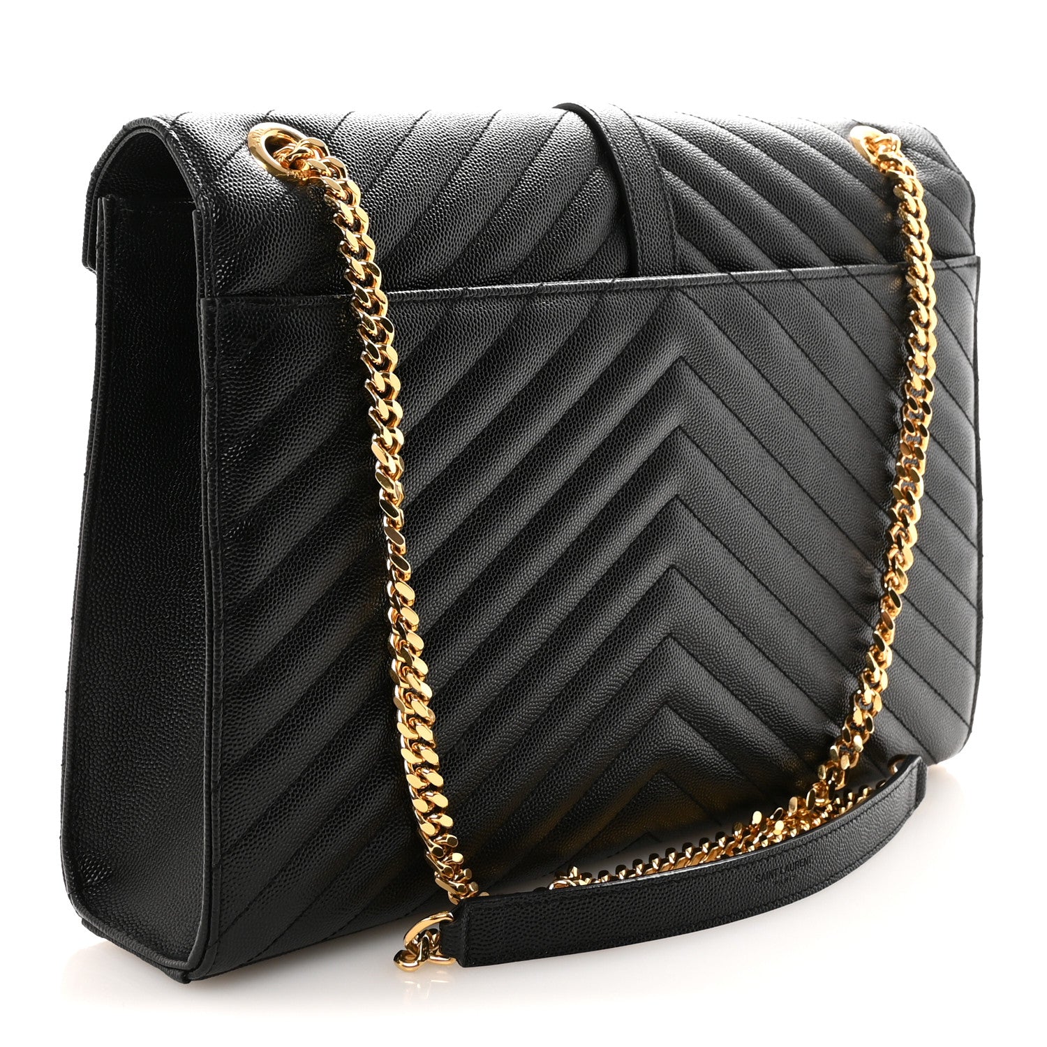 Saint Laurent Grain De Poudre Matelasse Chevron Large Monogram Satchel Black 2 of 8