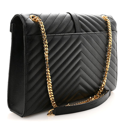 Saint Laurent Grain De Poudre Matelasse Chevron Large Monogram Satchel Black 2 of 8