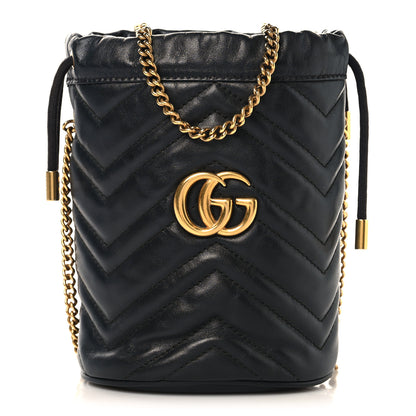 Gucci Calfskin Matelasse Mini GG Marmont 2.0 Bucket Bag Black 1 of 10