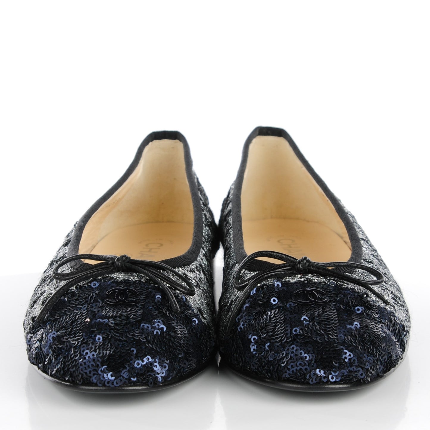 Tweed Sequin Cap Toe Ballerina Flats 40 Black Blue