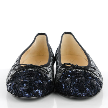Chanel Tweed Sequin Cap Toe Ballerina Flats 40 Black Blue 2 of 9