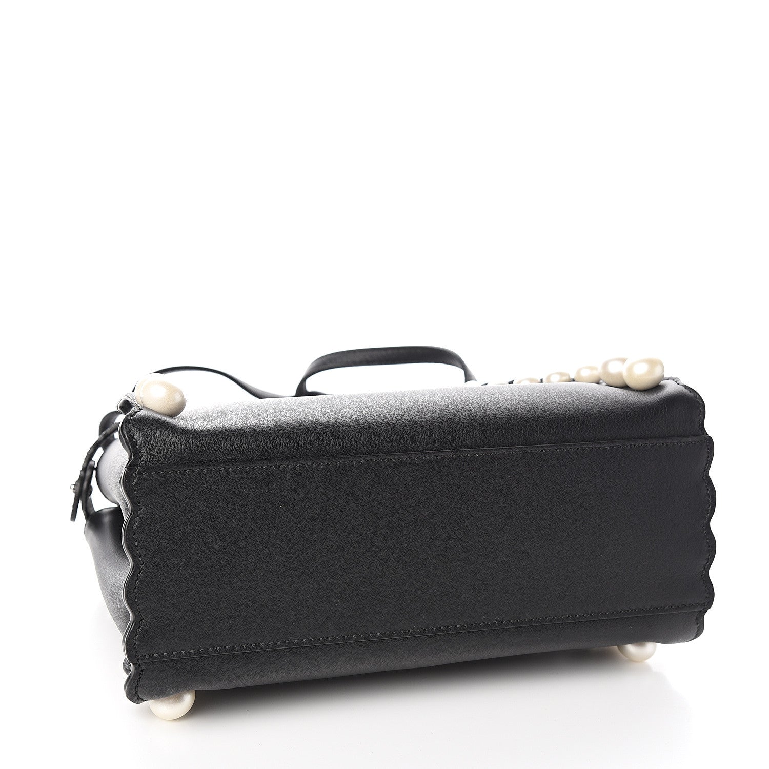 Fendi Vitello Seta Shiny Nappa Pearl Scallopped Studded Mini Peekaboo Iconic Satchel Black 3 of 9