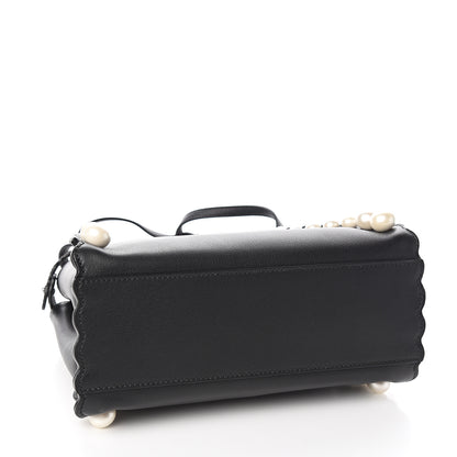 Fendi Vitello Seta Shiny Nappa Pearl Scallopped Studded Mini Peekaboo Iconic Satchel Black 3 of 9
