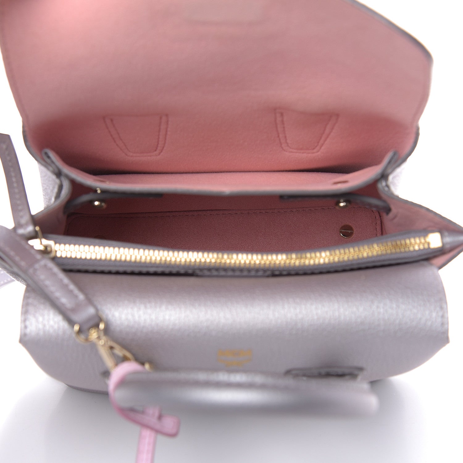 MCM Metallic Grained Calfskin Mini Milla Tote Spike Silver 5 of 13