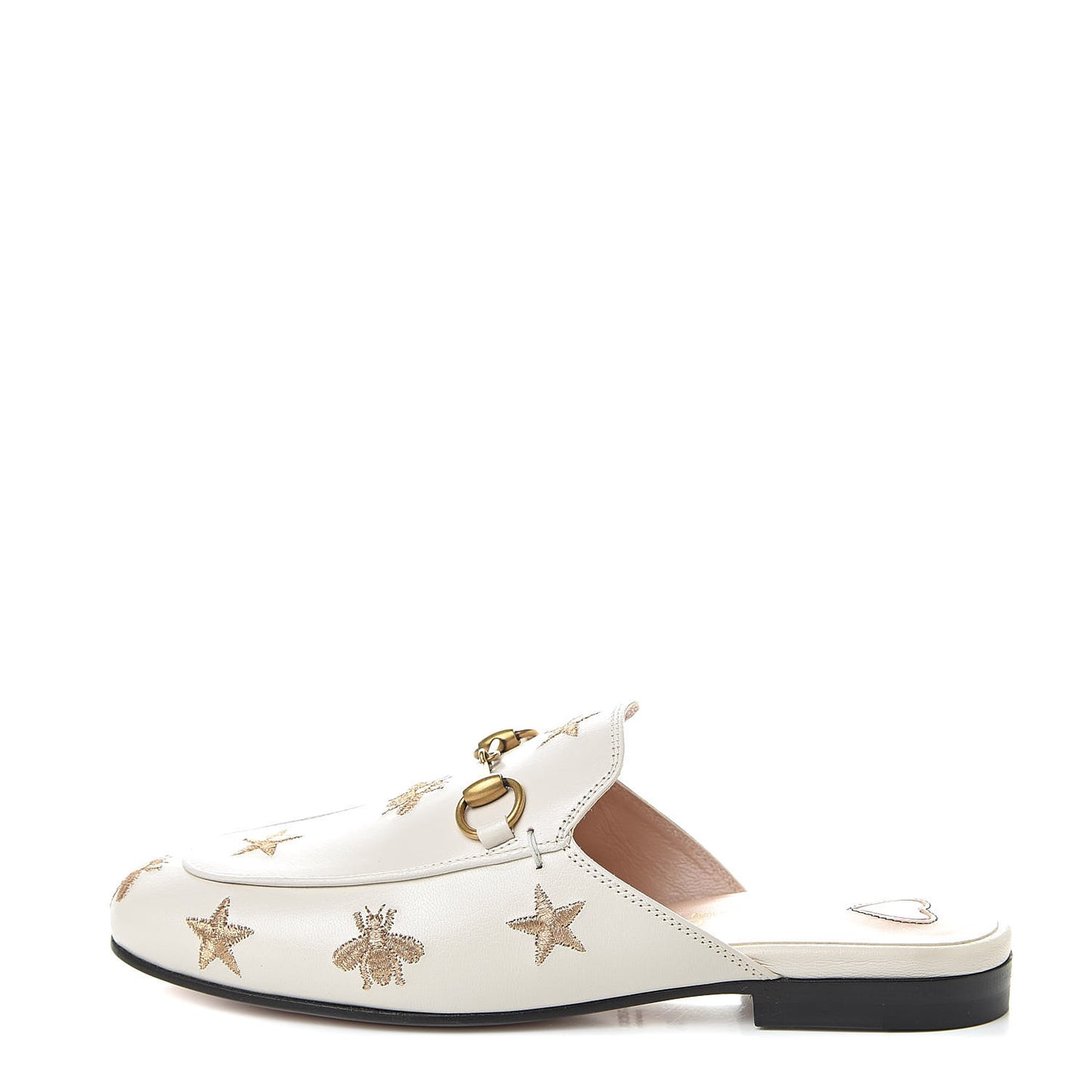 Goatskin Bee Star Embroidered Womens Princetown Slippers 34 Mystic White