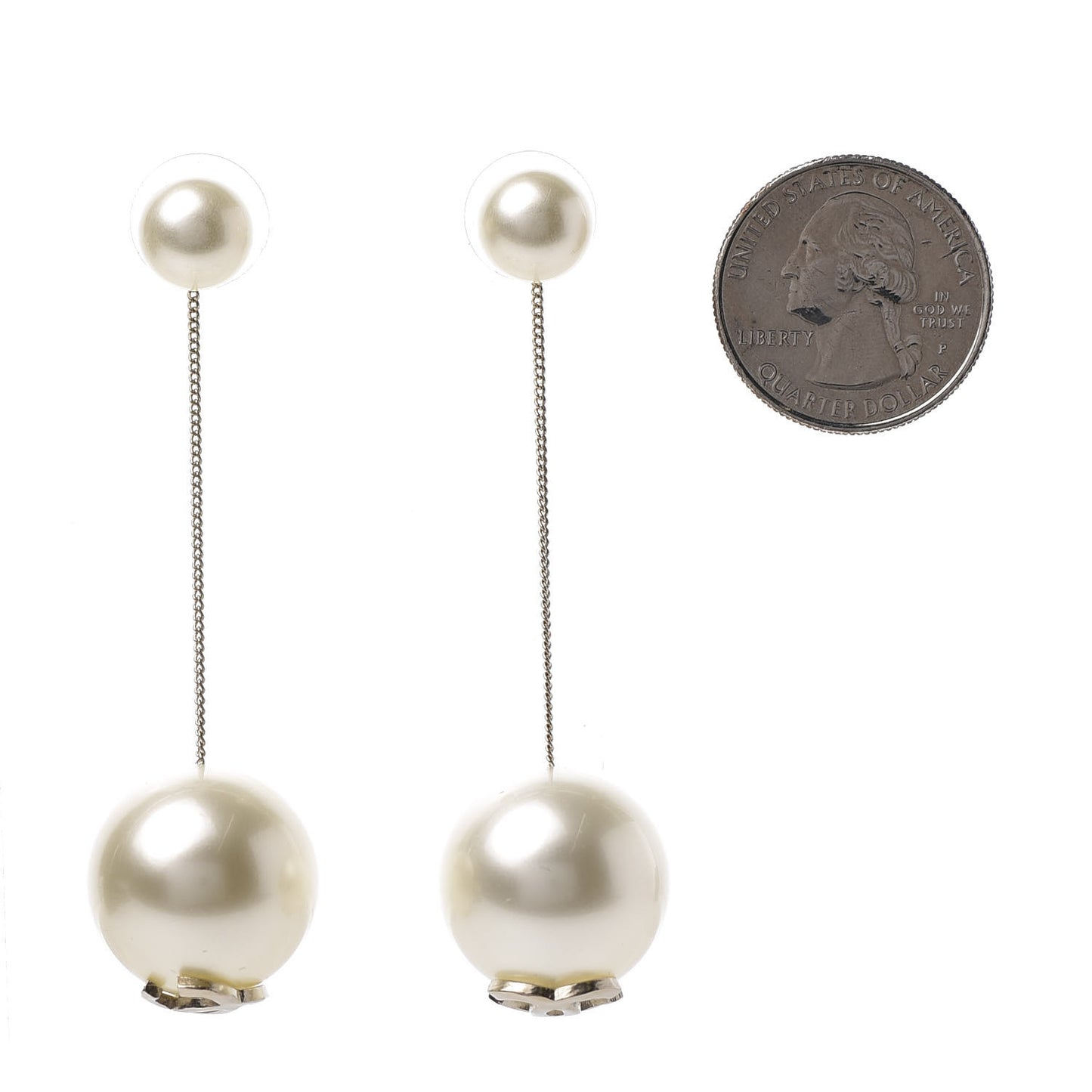 Pearl CC Chain Drop Earrings Gold
