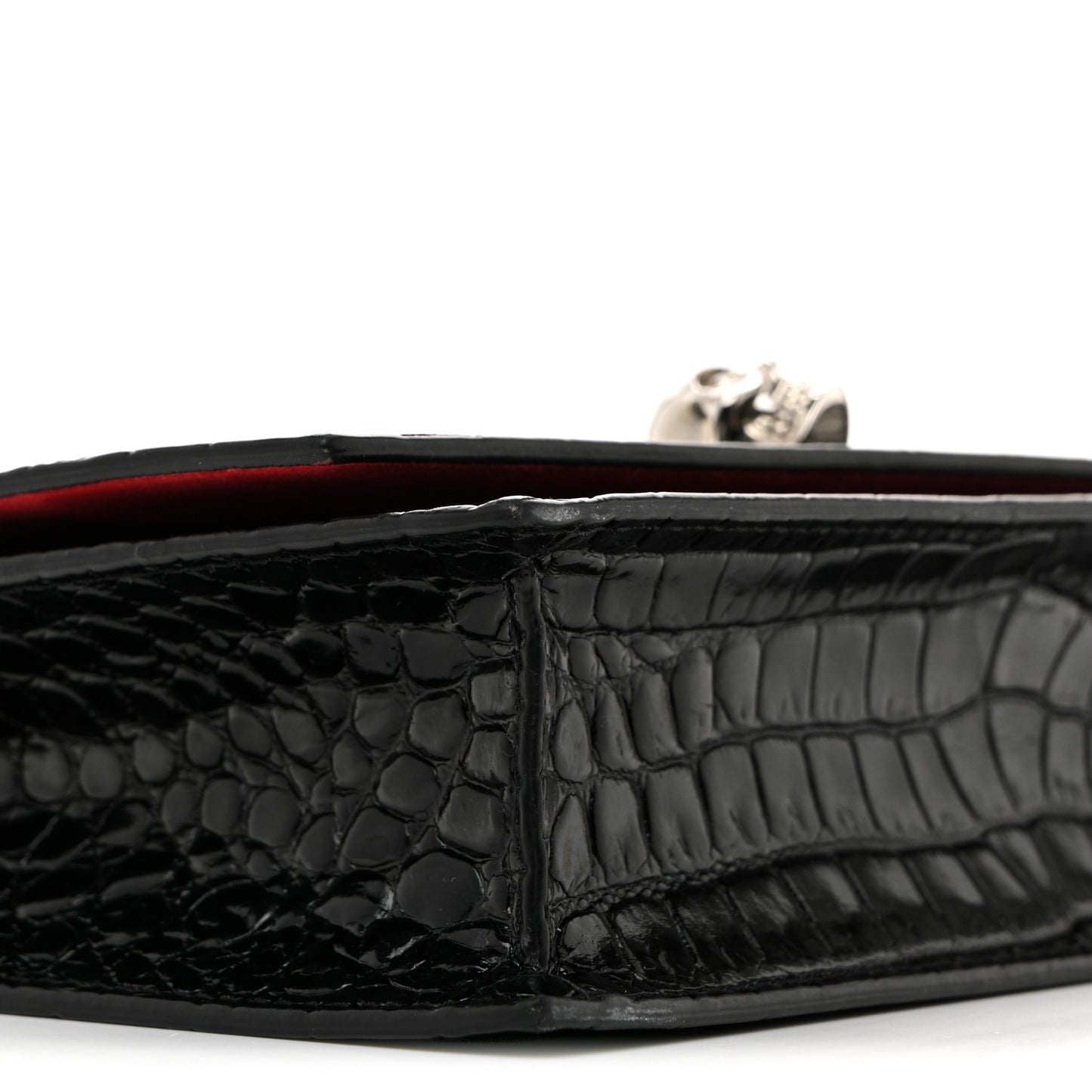 Calfskin Crocodile Embossed Skull Mini Crossbody Bag Black