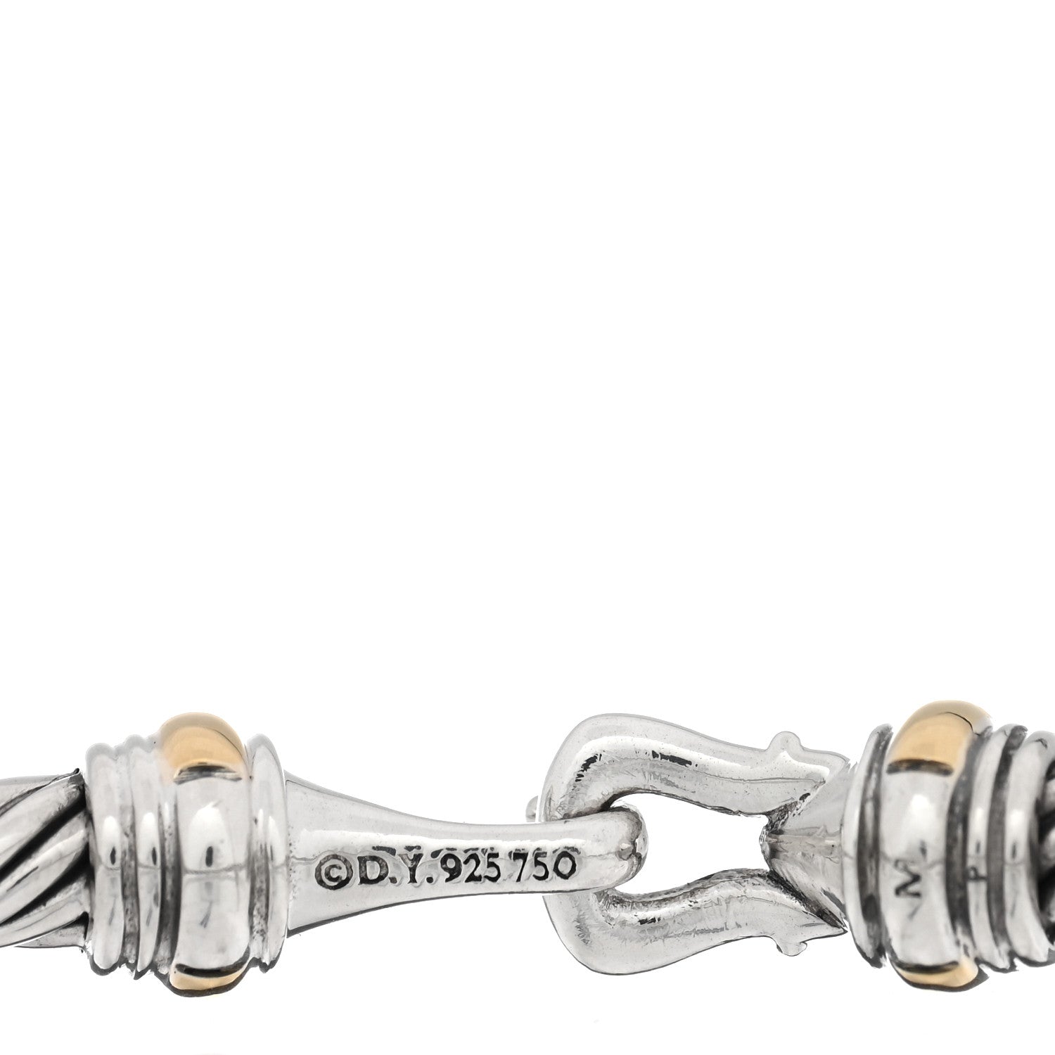 David Yurman Sterling Silver 18K Yellow Gold 4mm Cable Classic Buckle Bracelet 3 of 3