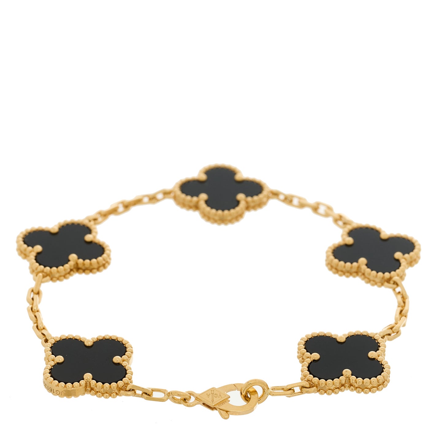 18K Yellow Gold Black Onyx 5 Motifs Vintage Alhambra Bracelet