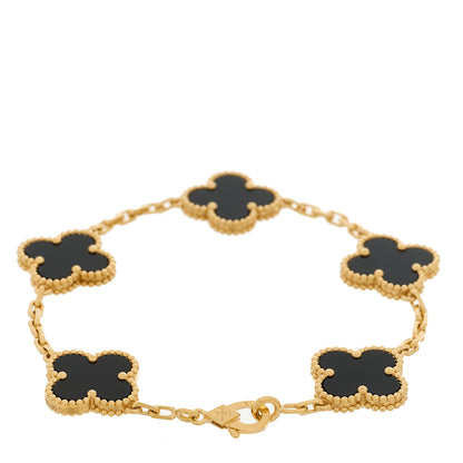 Van Cleef & Arpels 18K Yellow Gold Black Onyx 5 Motifs Vintage Alhambra Bracelet 2 of 5