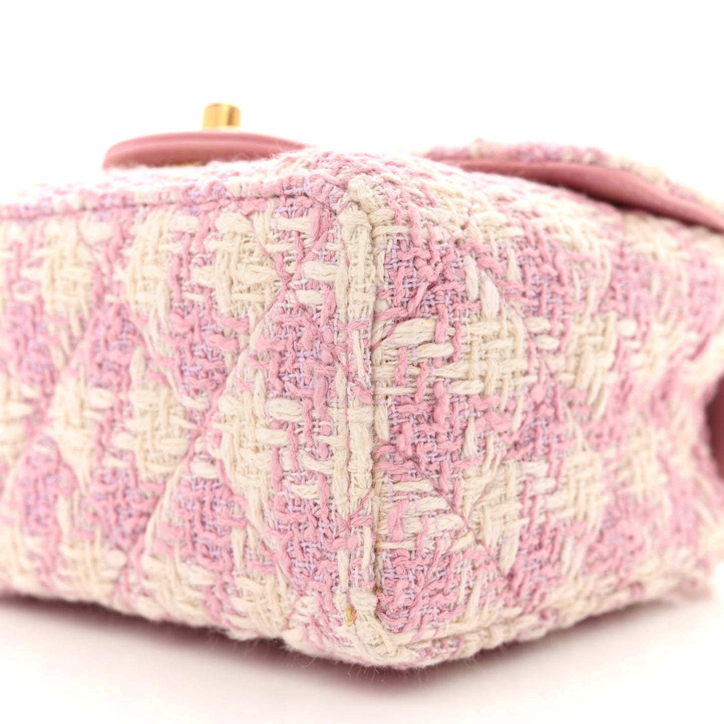 Tweed Handle Crush Top Handle Flap Bag Pink Ecru