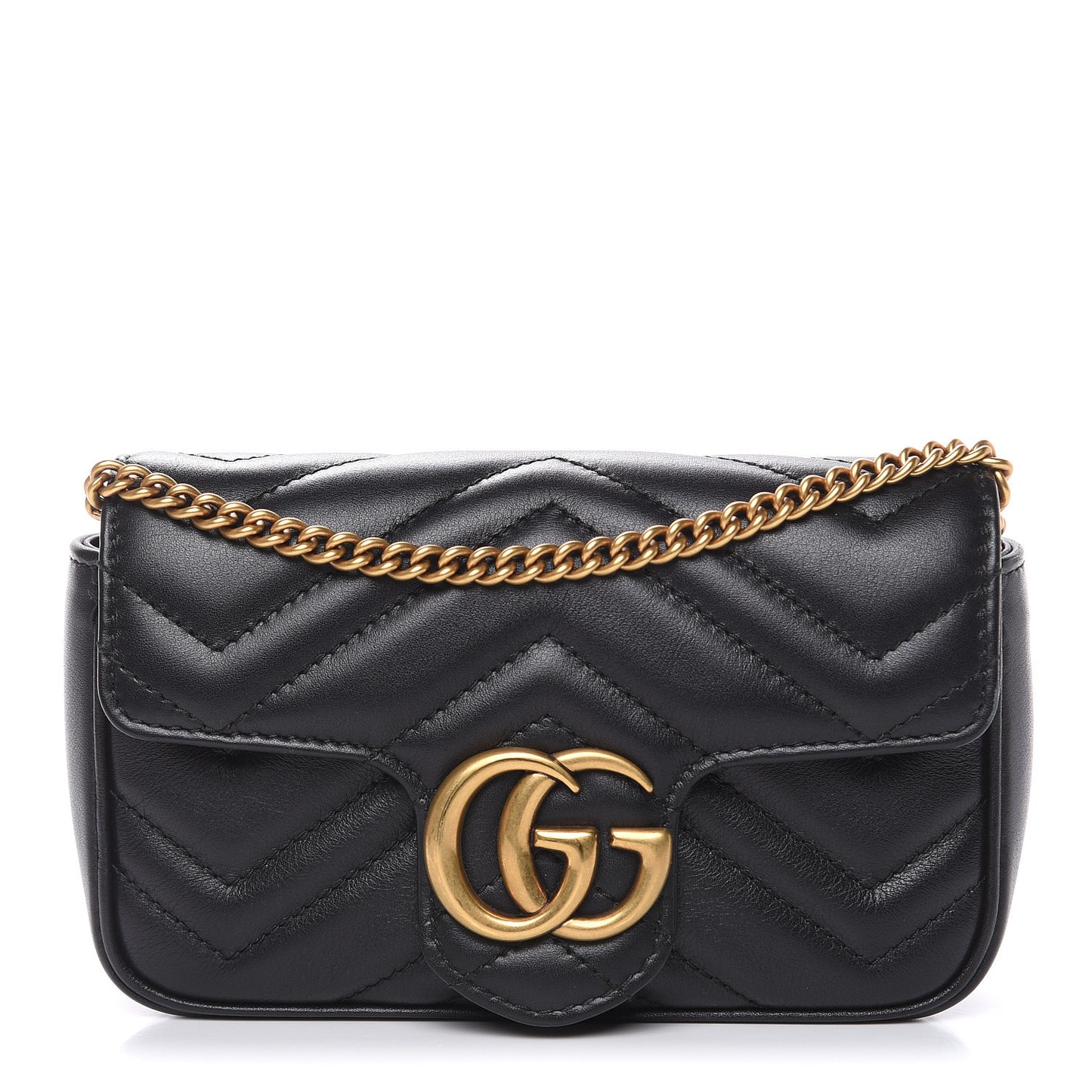 Calfskin Matelasse Super Mini GG Marmont Shoulder Bag Black