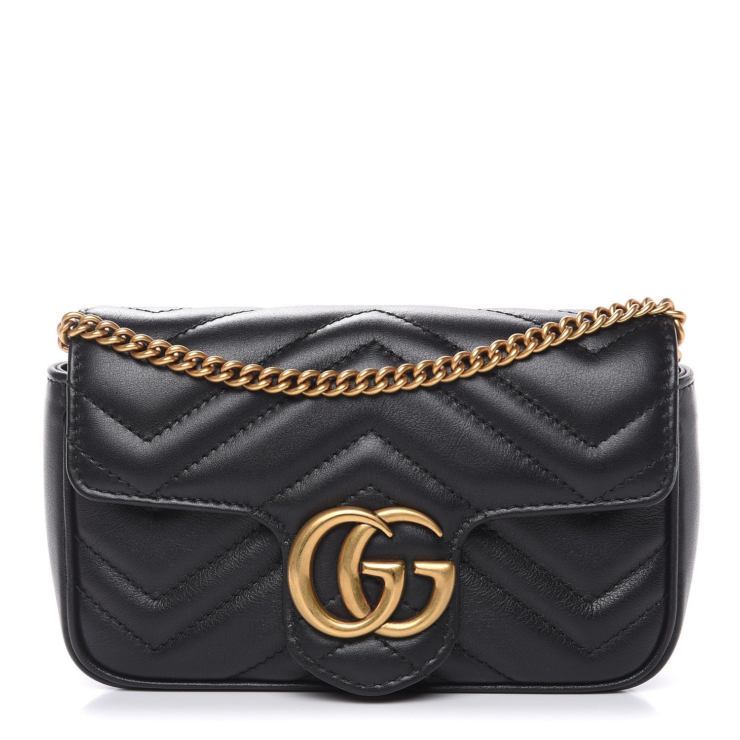 Gucci Calfskin Matelasse Super Mini GG Marmont Shoulder Bag Black 1 of 9