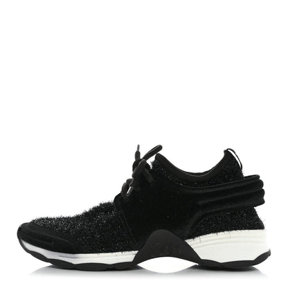 Chanel Stretched Fabric Velvet CC Womens Sneakers Black 1 of 7