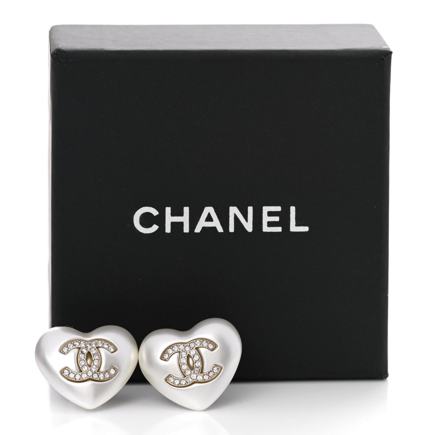 Pearl Crystal CC Heart Earrings Gold