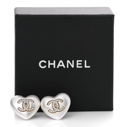 Chanel Pearl Crystal CC Heart Earrings Gold 5 of 5