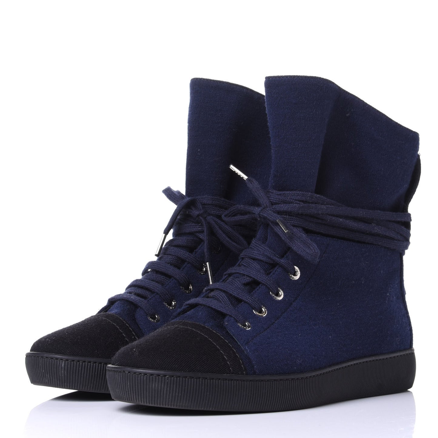 Jersey Lace Up High Top Sneakers 38.5 Black Navy