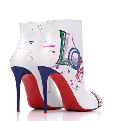 Christian Louboutin Calfskin Patent Love Is A Boot 100 Booties 38 White 4 of 12