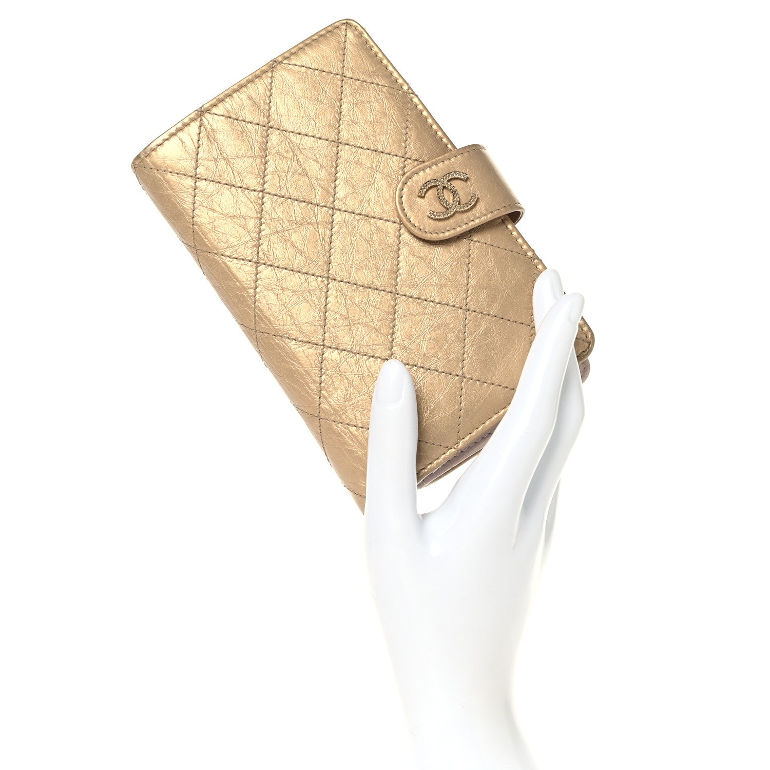 Chanel Metallic Calfskin Quilted Brilliant Zipped Pocket Wallet Gold 2 of 11