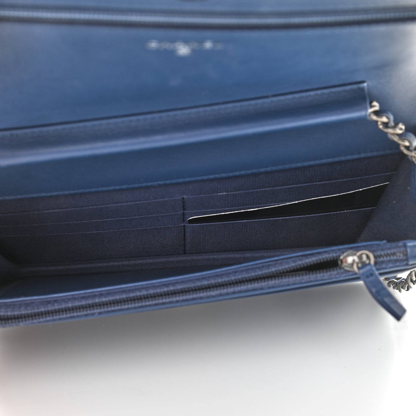 Calfskin Painted Chevron Embossed Boy Wallet On Chain WOC Navy