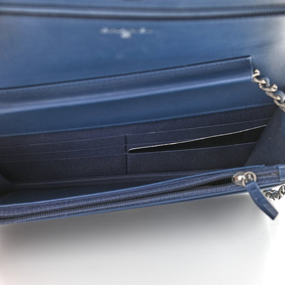 Chanel Calfskin Painted Chevron Embossed Boy Wallet On Chain WOC Navy 5 of 10