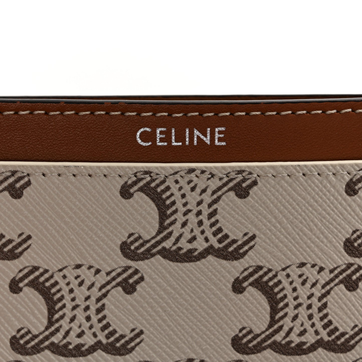 Triomphe Canvas Calfskin Card Holder White Tan