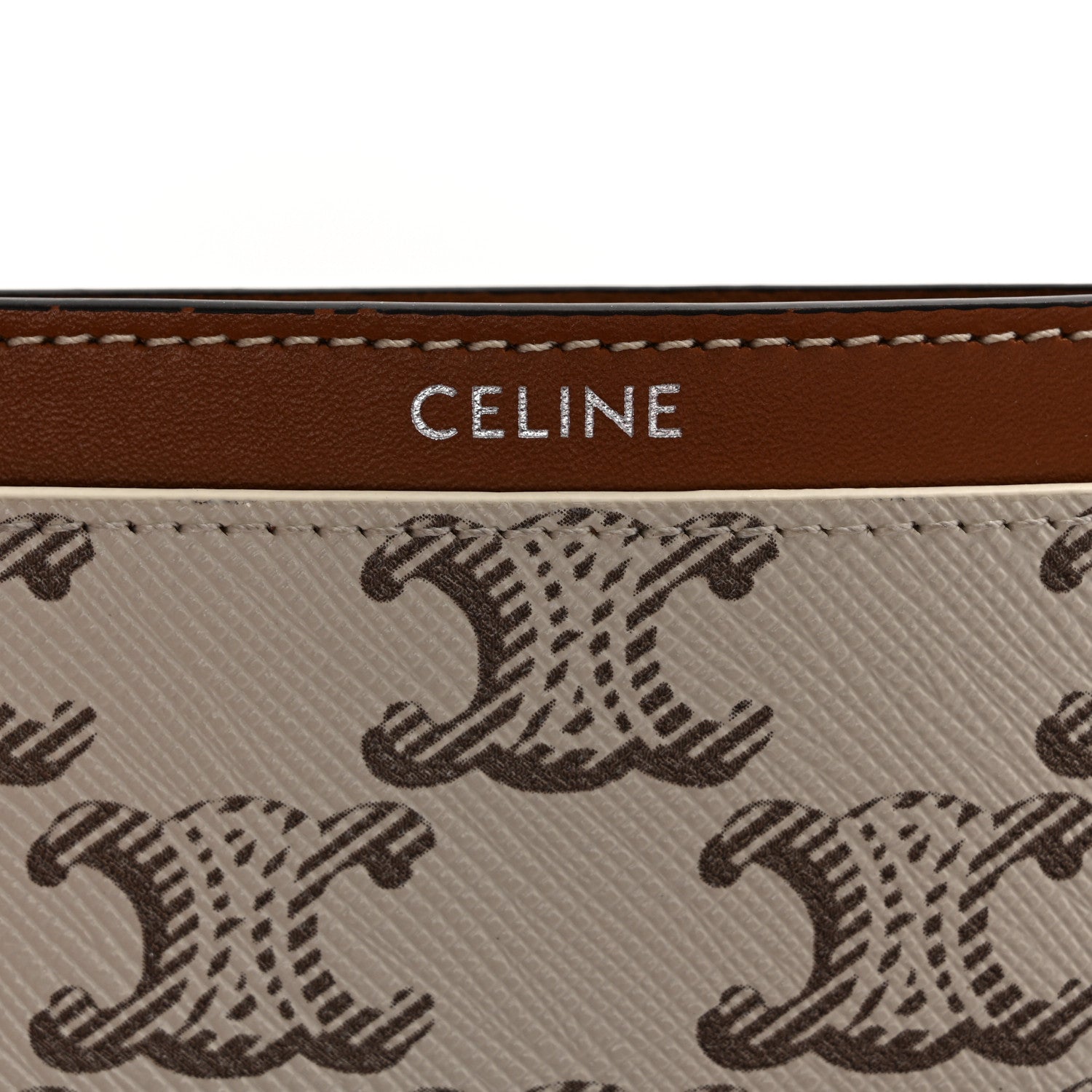 Celine Triomphe Canvas Calfskin Card Holder White Tan 6 of 9