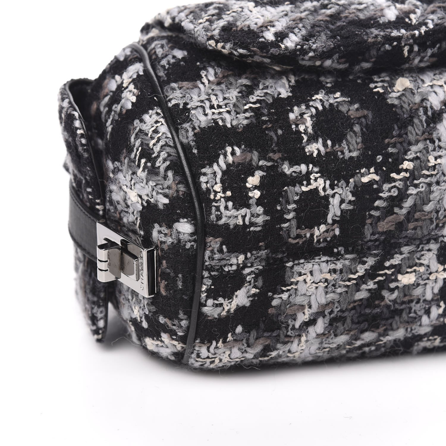 Chanel Tweed Quilted Camellia Shoulder Bag Black 8 of 11